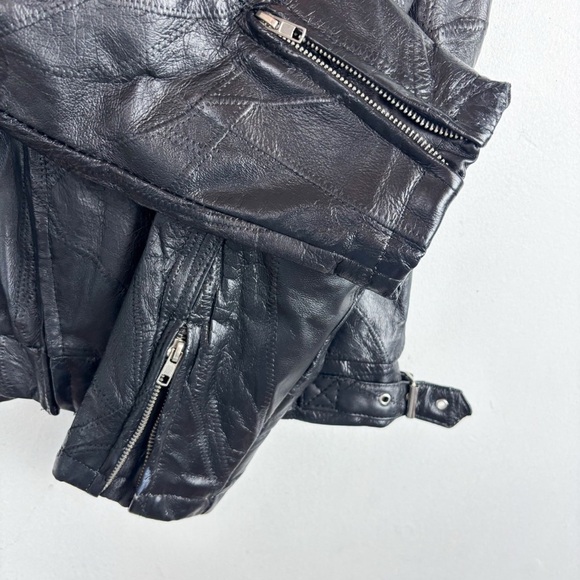 Vintage Junction West Women’s Black Patchwork Leather Jacket Sz L - Picture 7 of 13